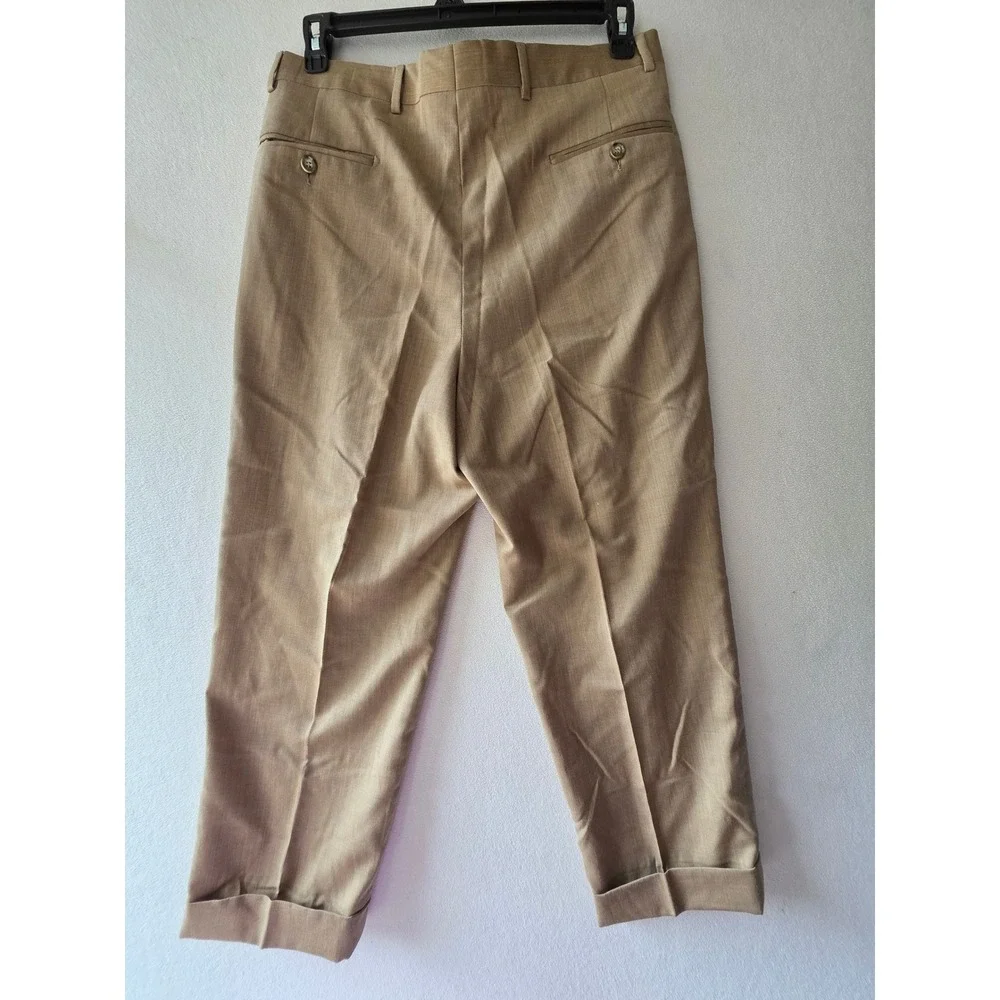 Luca Rossi Italy Super 100sMerino Wool Dress Pants Mens 36x31 Tan Pleated Cuffed